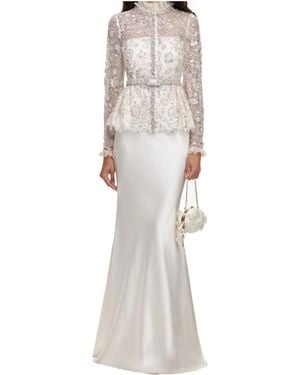 Self-Portrait Sequin Satin Maxi Skirt - White