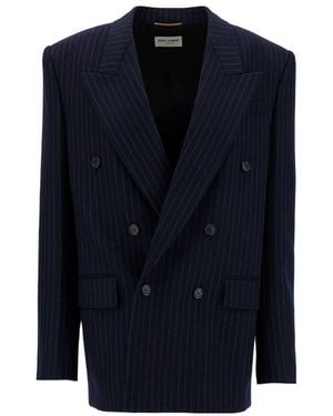 Saint Laurent Double-Breasted Striped Blazer - Blue