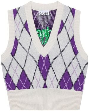 Ganni X Prince Graphic Harlequin V-Neck Vest - Purple