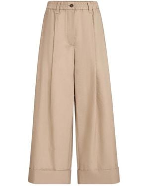 Brunello Cucinelli Techno Cotton Poplin Boxy Pleated Trousers With Monili - Natural