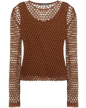 Alberta Ferretti Mesh Long-Sleeves Top - Brown