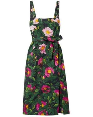 Oscar de la Renta Floral Printed Midi Dress - Green