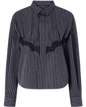 Sacai Striped Lace-Trimmed Cotton-Blend Poplin Shirt - Blue