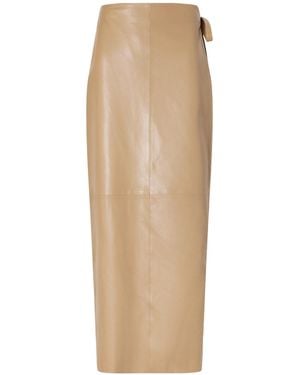 Nour Hammour Leather Wrap Mid Skirt - Natural