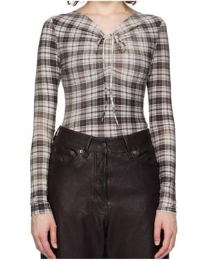 Acne Studios Check Patterned Ruched Top - Black