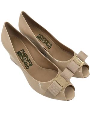 Ferragamo Logo Open-Toed Heels - Metallic