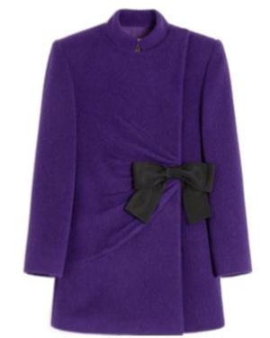 Valentino Bow Detailed Ruched Peacoat - Purple