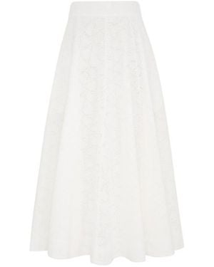 Zimmermann Crush Embroidered Midi Skirt - White