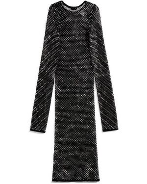【BALENCIAGA】Dress with sparkling crystals black BALENCIAGA Crystal-embellished stretch-knit mini dress | NET