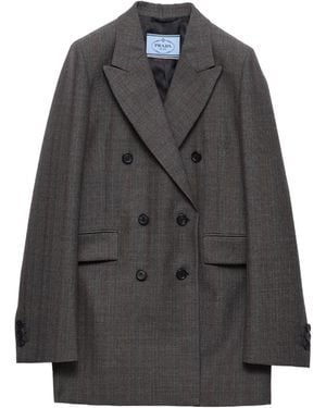 Prada Double-Breasted Pinstriped Mouliné Wool Jacket - Grey