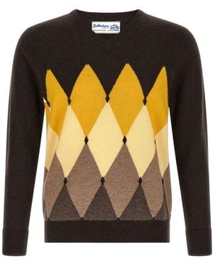 Ballantyne Diamond Intarsia V-Neck Sweater - Black
