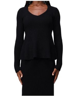 Twinset V-Neck Ribbed Sweater - Black
