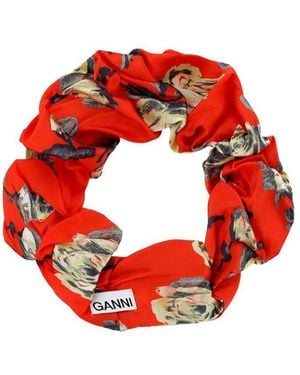 Ganni Floral Printed Scrunchie - Red