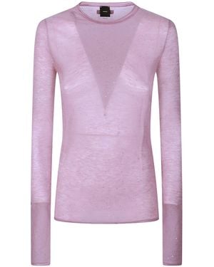 Pinko Long-Sleeved Knitted Sheer T-Shirt - Purple