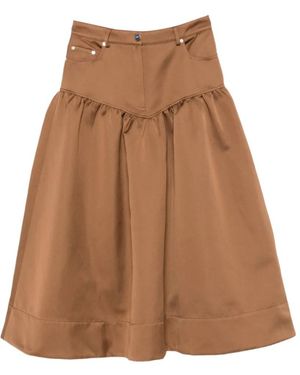 Ganni Gathered Yoke Skirt - Brown