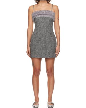 MSGM Faux-Fur Trim Mini Dress - Grey