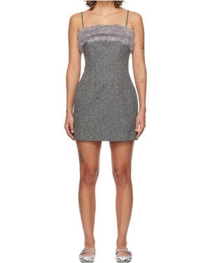 MSGM Faux-Fur Trim Mini Dress - Gray