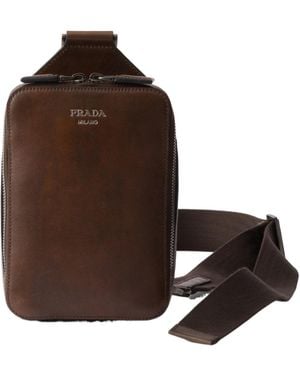Prada Brique Antiqued Leather Bag - Brown