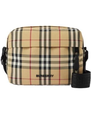 Burberry Check-Pattern Logo Lettering Shoulder Bag - Metallic