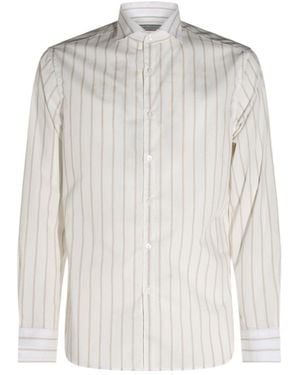 Canali Striped Band-Collar Shirt - White