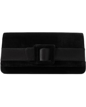 Manolo Blahnik Buckle-Embellished Satin-Trimmed Velvet Clutch - Black