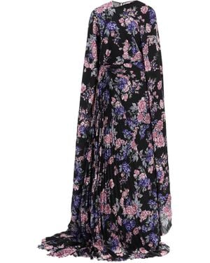 Balenciaga Floral Print Pleated Dress - Blue