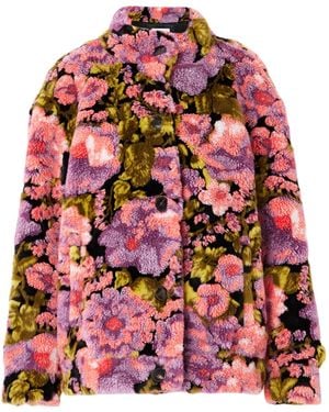 Dries Van Noten Floral-Print Fleece Jacket - Pink