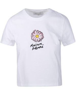 Maison Kitsuné Maison Kitsuné Floating Flower Printed Crewneck T-Shirt - White