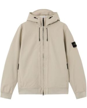 Stone Island Hooded Jacket With Wind- And Water-Resistant Membrane - Natural
