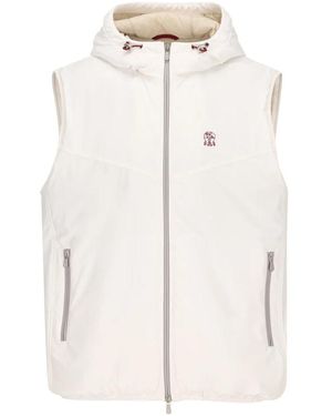 Brunello Cucinelli Logo Embroidered Hooded Vest - White