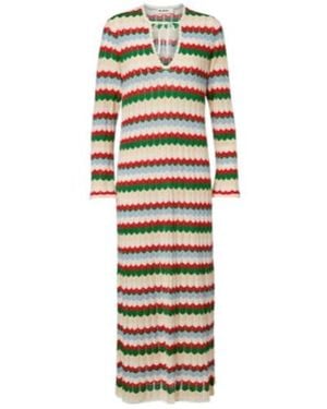 RIXO London Lucila Knitted Chevron Cotton Midi Dress - White