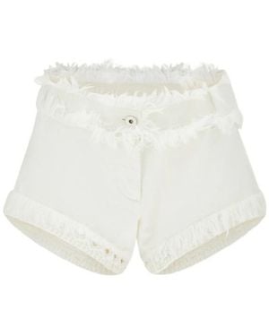 Ferragamo Denim Shorts With Frayed Detail - White