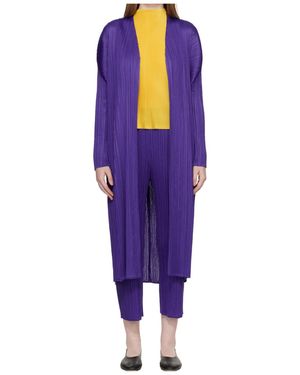Pleats Please Issey Miyake Long Trench Coat - Purple