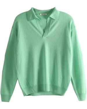 AURALEE Long-Sleeved V-Neck Sweater - Green