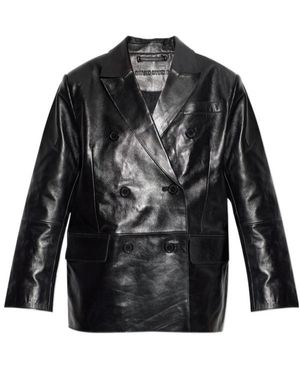 Stand Studio Alondra Double-Breasted Leather Blazer - Black