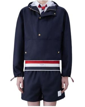 Thom Browne Rwb-Stripe Hooded Jacket - Blue