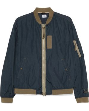 C.P. Company Logo-Embroidered Bomber Jacket - Blue