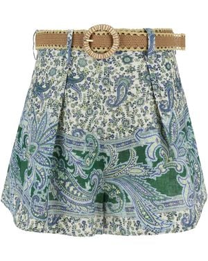 Zimmermann Ottie Tuck Linen Shorts - Green