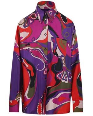 PUCCI Pucci Abstract Printed Straight-Hem Shirt - Red