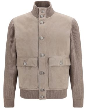 Brunello Cucinelli High-Neck Long-Sleeved Casual Jacket - Grey