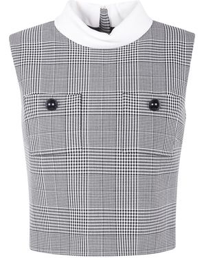 Self-Portrait Checked Cropped Vest - Gray
