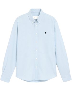 Ami Paris Logo Detailed Long Sleeved Shirt - Blue