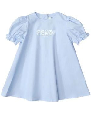 Fendi Puff-Sleeve Embroidered Dress - Blue