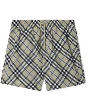 Burberry Checked Drawstring-Waist Swim Shorts - Grey
