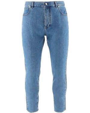 Balmain Embossed-Logo Slim-Cut Cropped Jeans - Blue