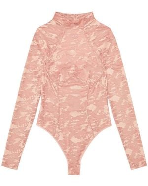 DIESEL Lace-Overlay Open-Back Bodysuit - Pink