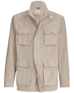 Brunello Cucinelli Suede Unlined Safari Jacket - Natural