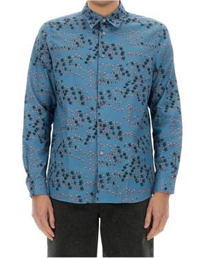 Paul Smith Ps Paul Smith Graphic Printed Long-Sleeved Shirt - Blue