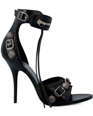 Balenciaga Cagole 110Mm Leather Sandals - Black