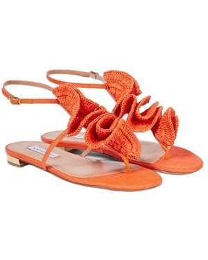 Aquazzura Noches Tropicales Raffia Thong Sandals - Red